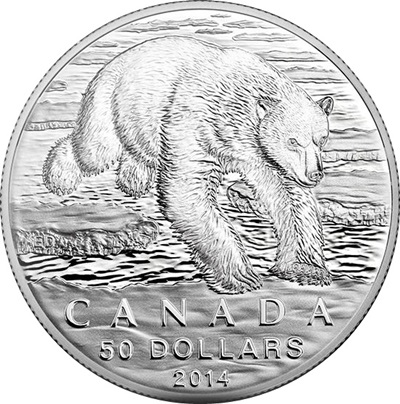 2014 $50 1/2oz Silver Coin - POLAR BEAR